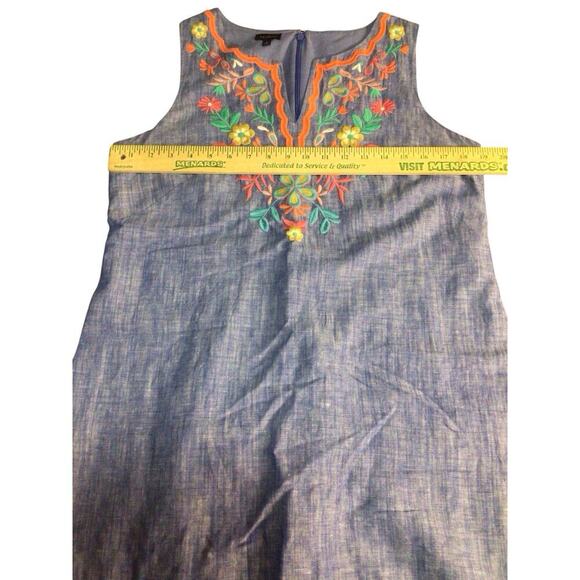 Talbots Embroidered Floral Linen Shift Dress Women 8 Blue Boho Retro Cottagecore - Picture 7 of 10
